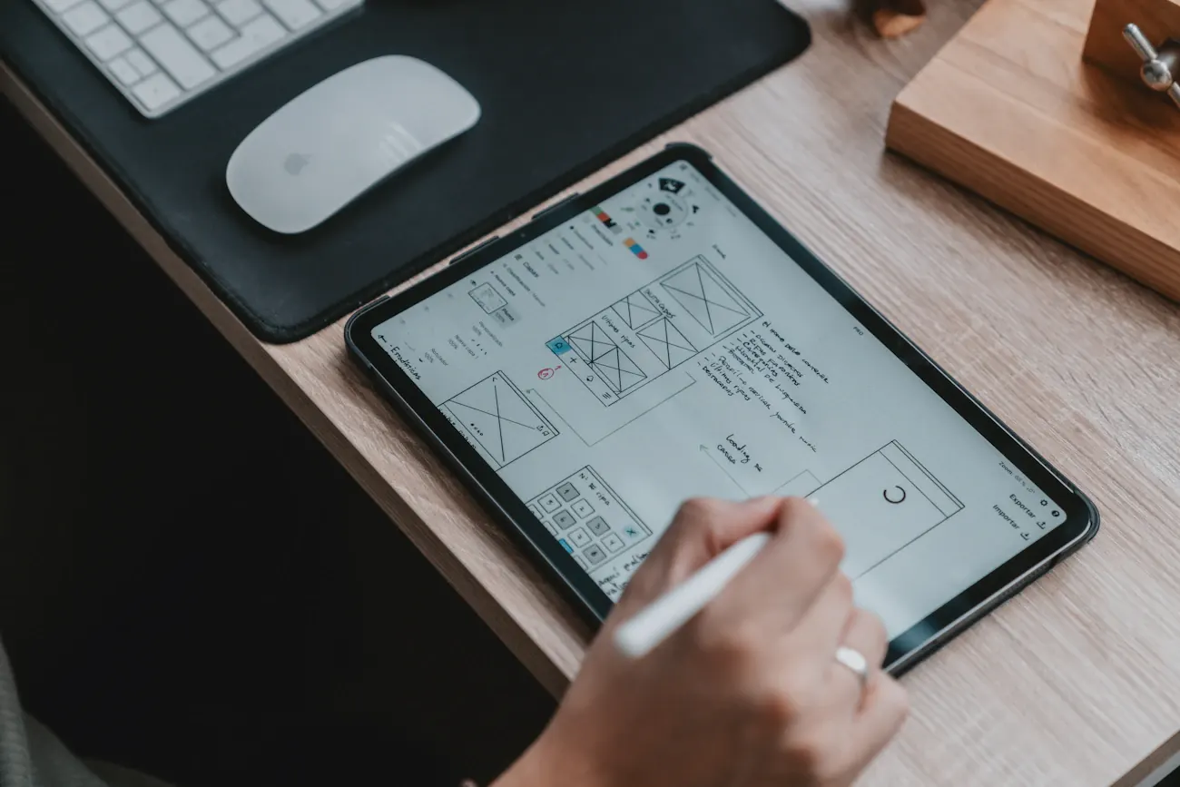 Designer travaillant sur des wireframes d’interface