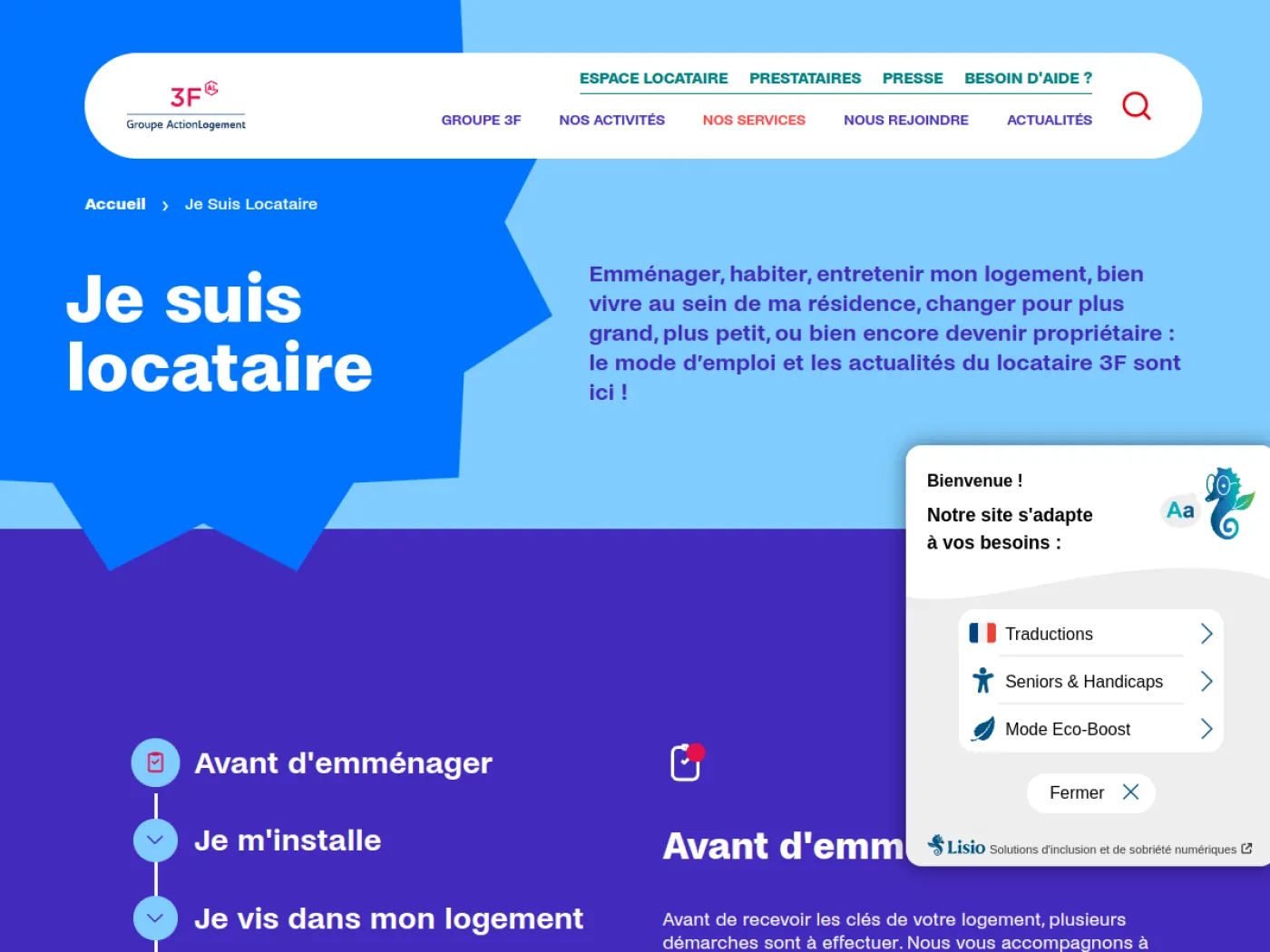 Capture du portail locataire Groupe 3F